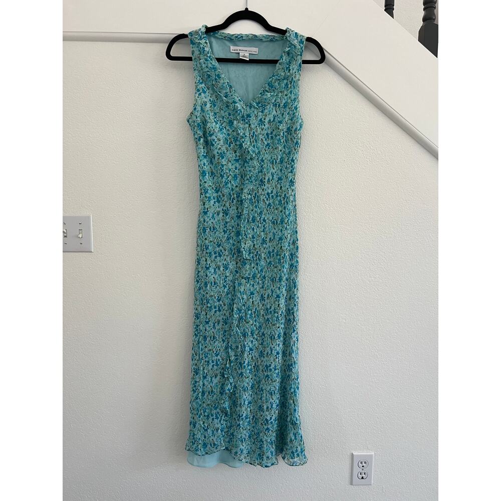 David Warren Silk Floral Sheath Midi Dress Womens Sz 12 Cottagecore Whimsy Fairy